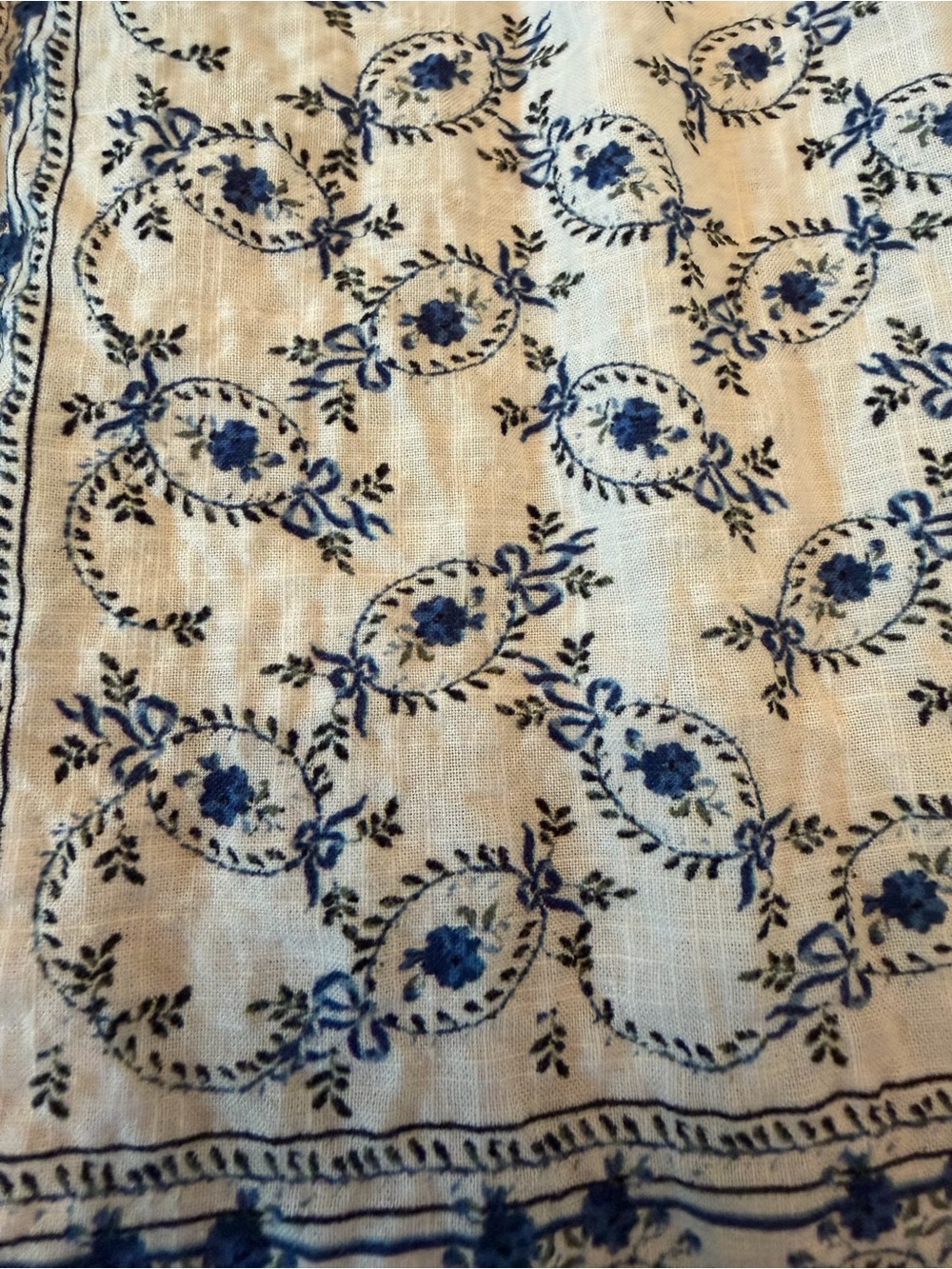 Adorable Women’s Cream Peasant Top with Blue Floral Print-2X - Picture 2 of 10